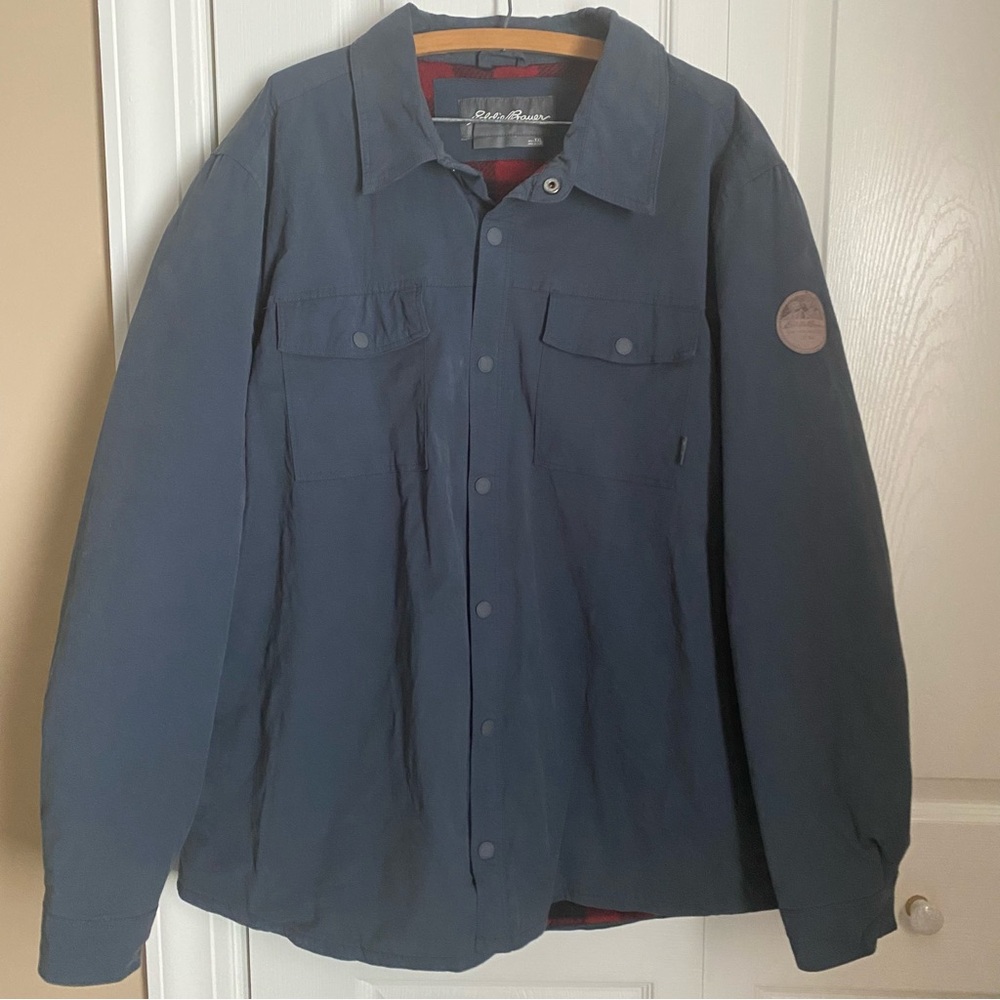 Eddie Bauer Blue Fleece Lined Voyager Shirt Jacket XXL Chore Workwear Outdoor